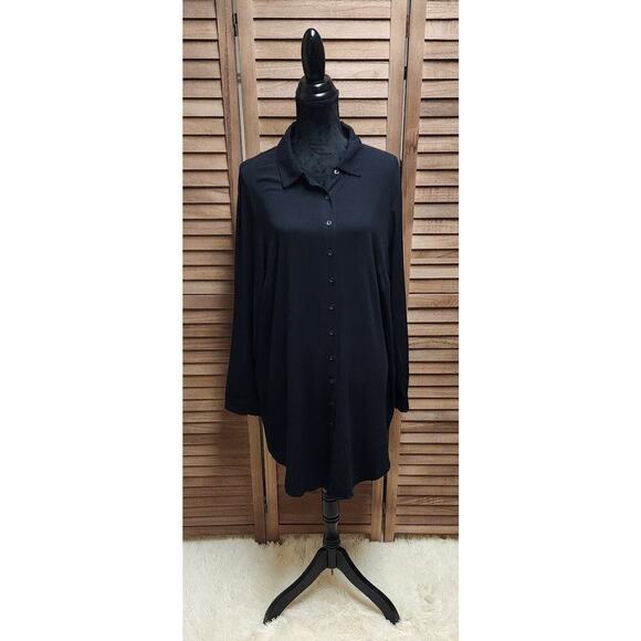 Torrid Tops - Torrid 1 (1X) Women's Midi Tunic Dress Button-Up Long-Sleeve Classic Black Top